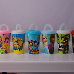 Straw Glass - Juice Cup - Sipper for kids Random Design - Cartoon Glass - Glass for Kids - Mug - Plastic Glass