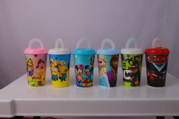 Straw Glass - Juice Cup - Sipper for kids Random Design - Cartoon Glass - Glass for Kids - Mug - Plastic Glass
