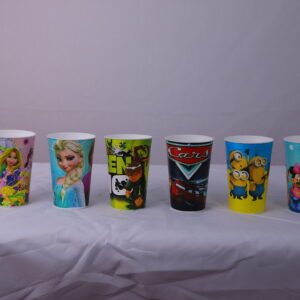 Set of 6 Colorful Cartoon Character Plastic Glasses – 340ml |