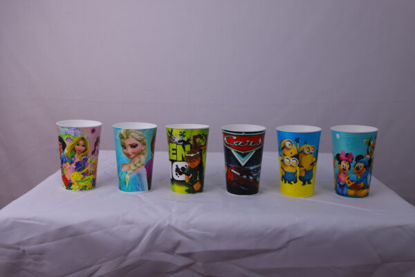 Set of 6 Colorful Cartoon Character Plastic Glasses – 340ml |