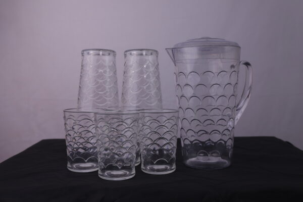 Acrylic Water Jug & Glass Set – 6 Pieces | Stylish & Unbreakable